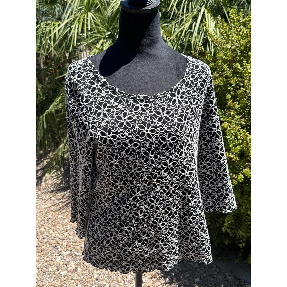 Joseph Ribkoff Black & White Floral Lace Embroider Blouse Womens Large Boho